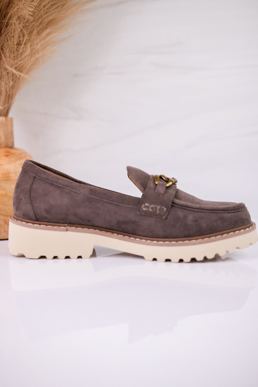 Stone Gray Loafers with Chain Detail - Whiskey Skies - CORKYS FOOTWEAR