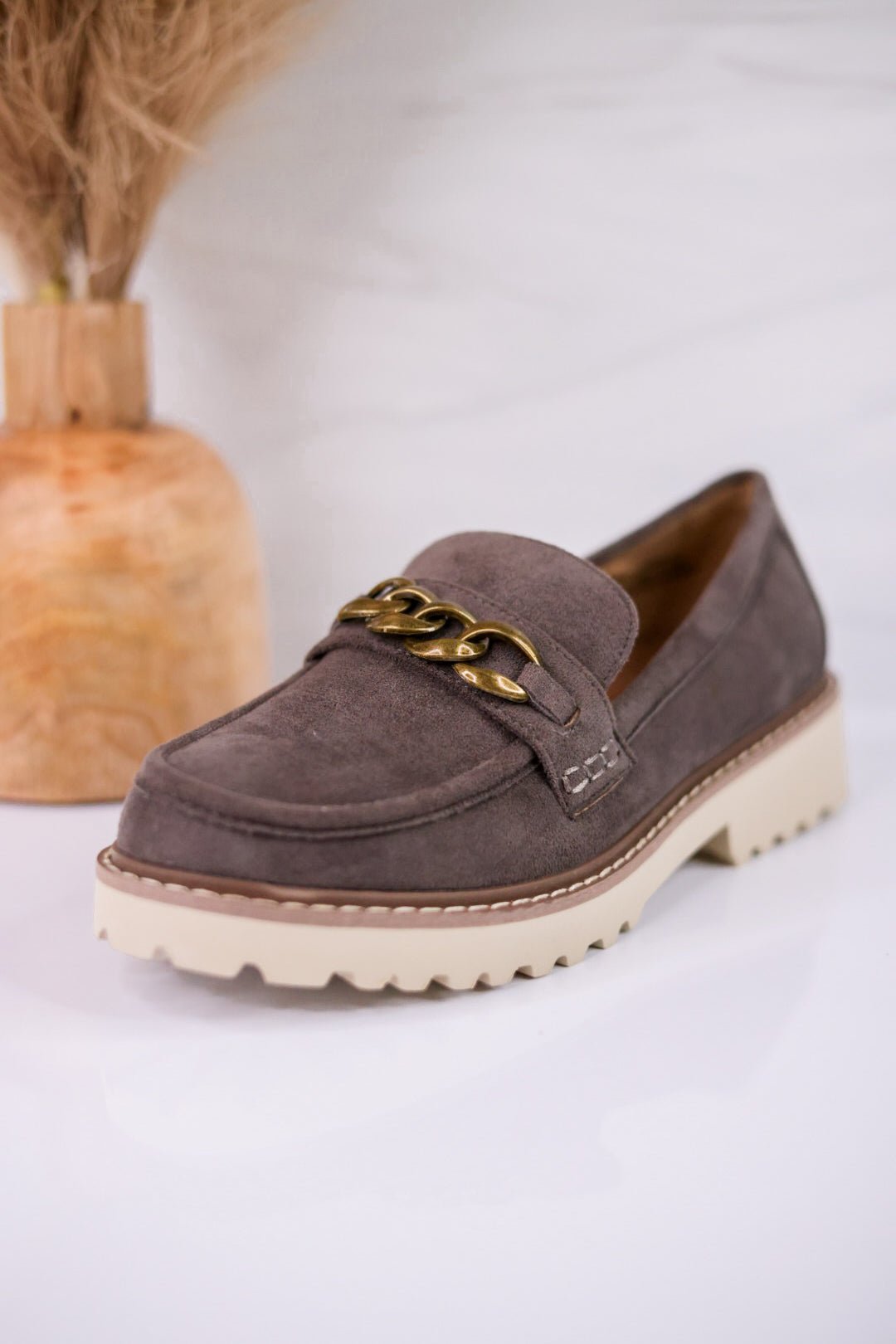 Stone Gray Loafers with Chain Detail - Whiskey Skies - CORKYS FOOTWEAR