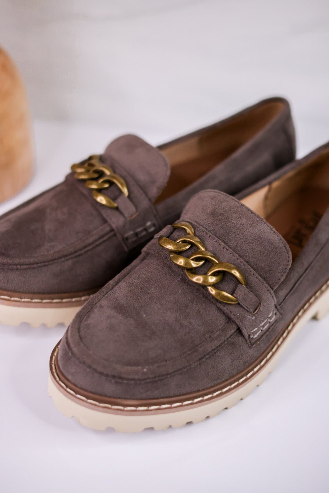 Stone Gray Loafers with Chain Detail - Whiskey Skies - CORKYS FOOTWEAR