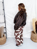Straight Leg Brown & White Cow Print Denim Pants - Whiskey Skies - JADE BY JANE