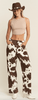 Straight Leg Brown & White Cow Print Denim Pants - Whiskey Skies - JADE BY JANE