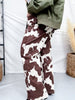 Straight Leg Brown & White Cow Print Denim Pants - Whiskey Skies - JADE BY JANE