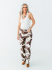Straight Leg Brown & White Cow Print Denim Pants - Whiskey Skies - JADE BY JANE