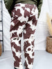 Straight Leg Brown & White Cow Print Denim Pants - Whiskey Skies - JADE BY JANE