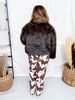 Straight Leg Brown & White Cow Print Denim Pants - Whiskey Skies - JADE BY JANE