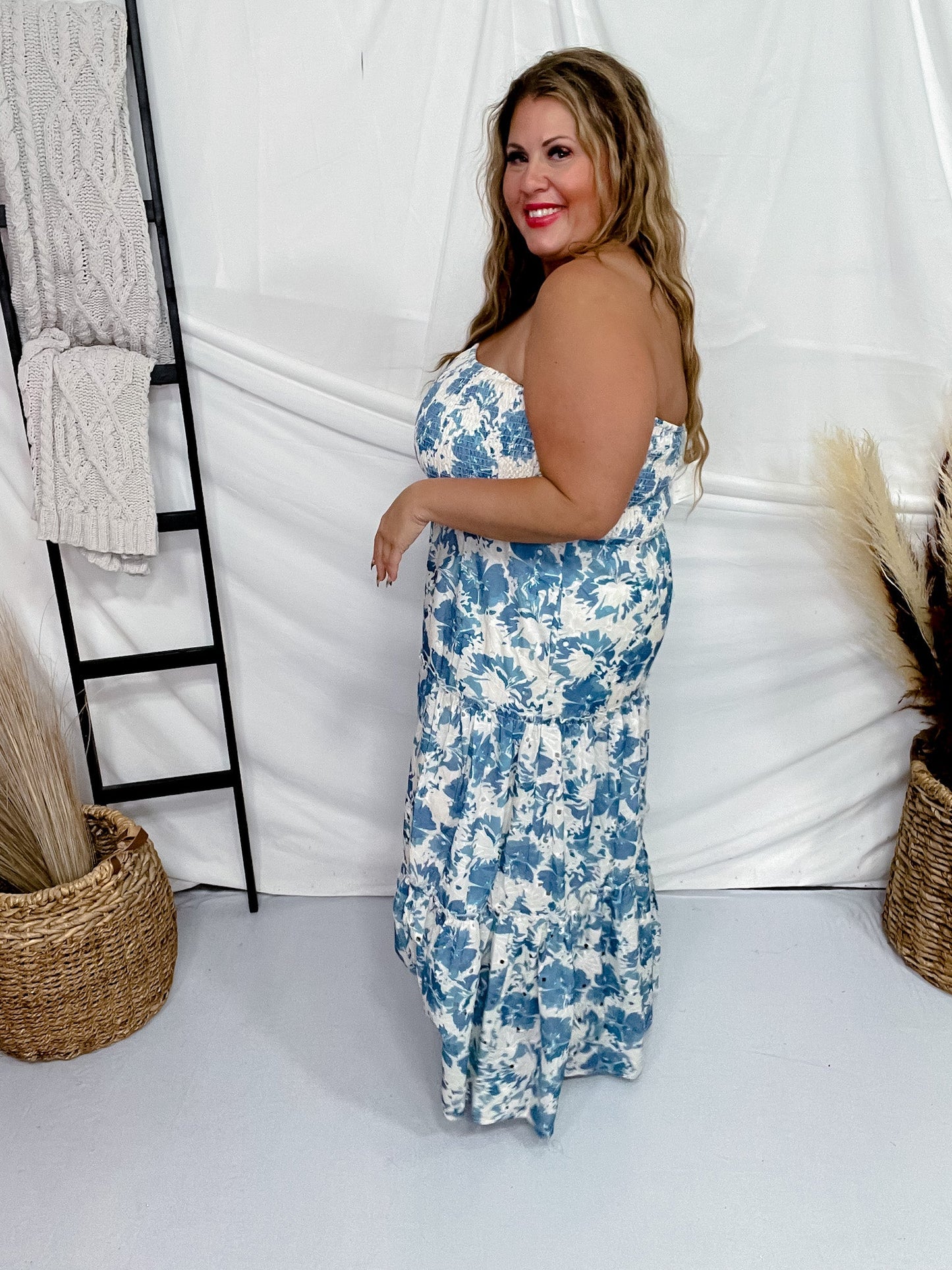 Strapless Floral Maxi Dress - Whiskey Skies - DAVI & DANI