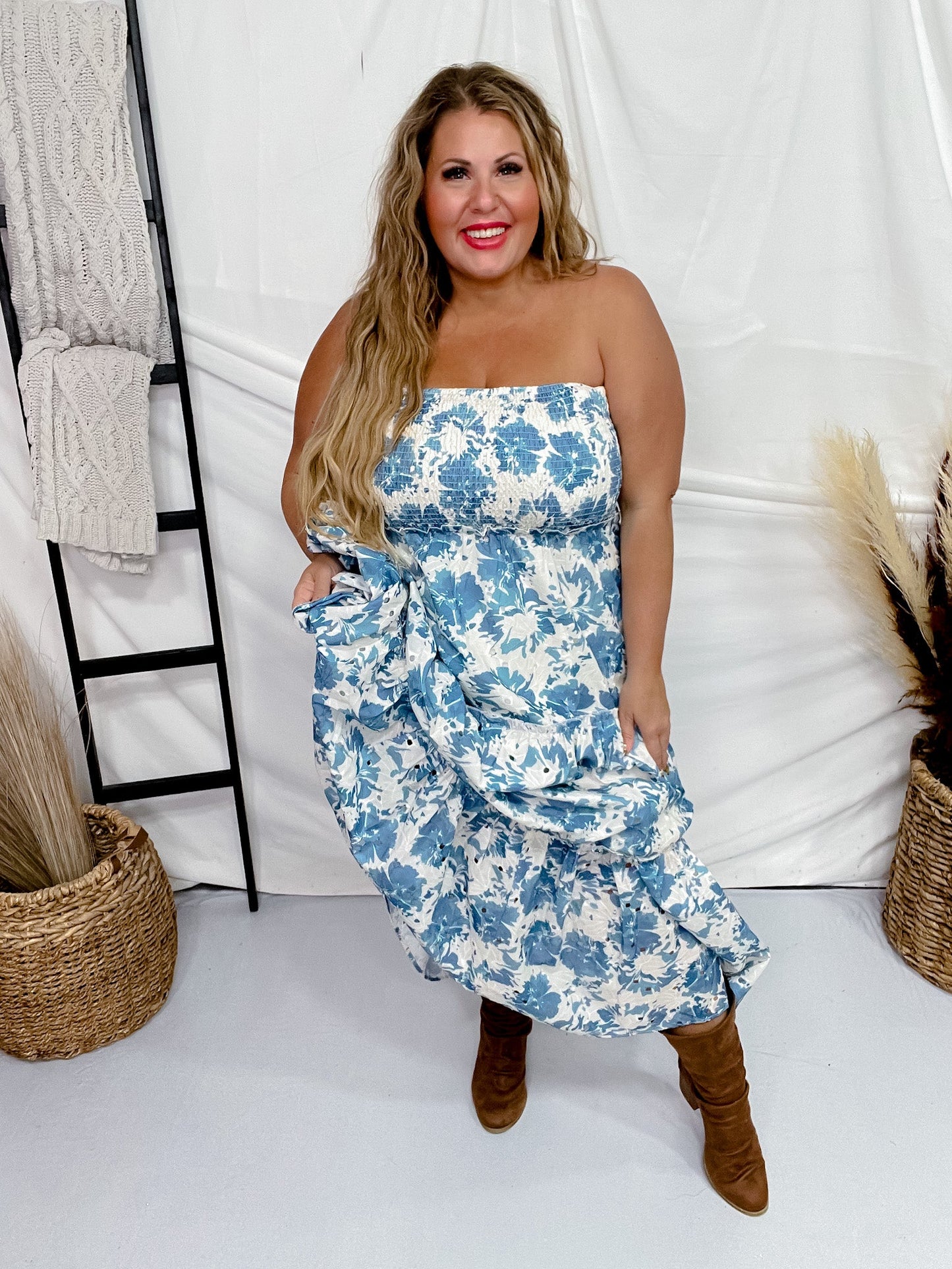 Strapless Floral Maxi Dress - Whiskey Skies - DAVI & DANI