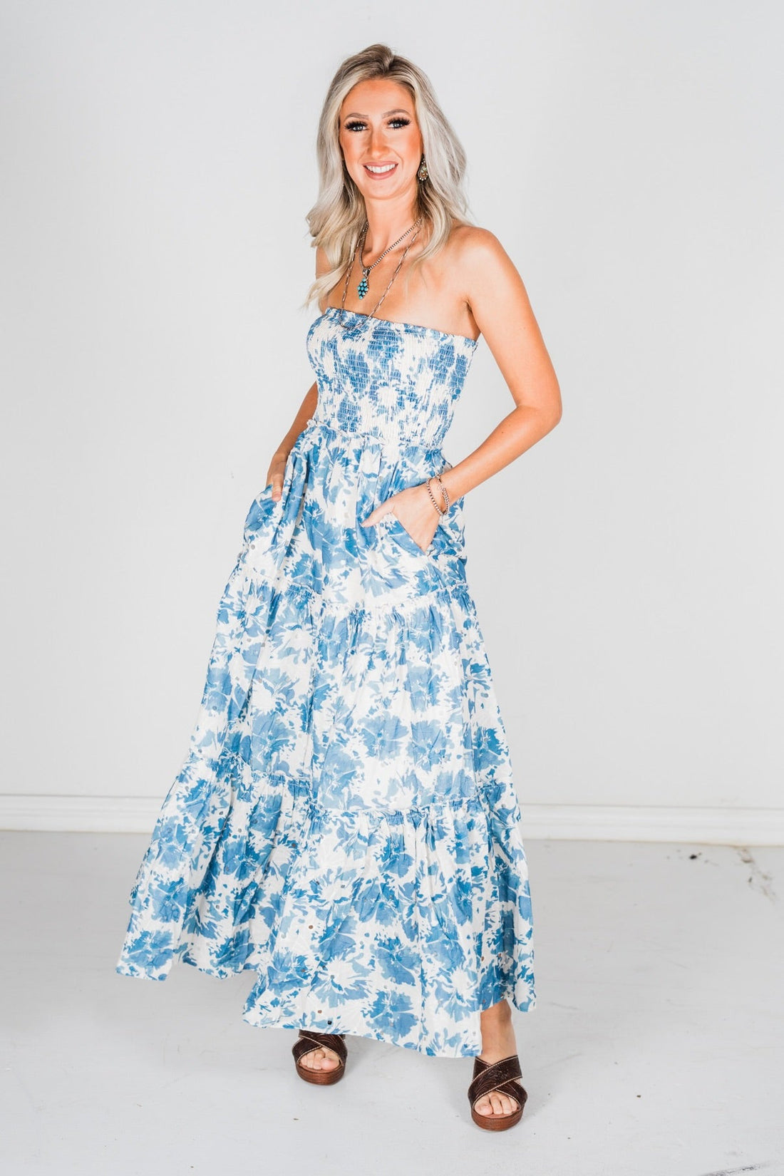 Strapless Floral Maxi Dress - Whiskey Skies - DAVI & DANI