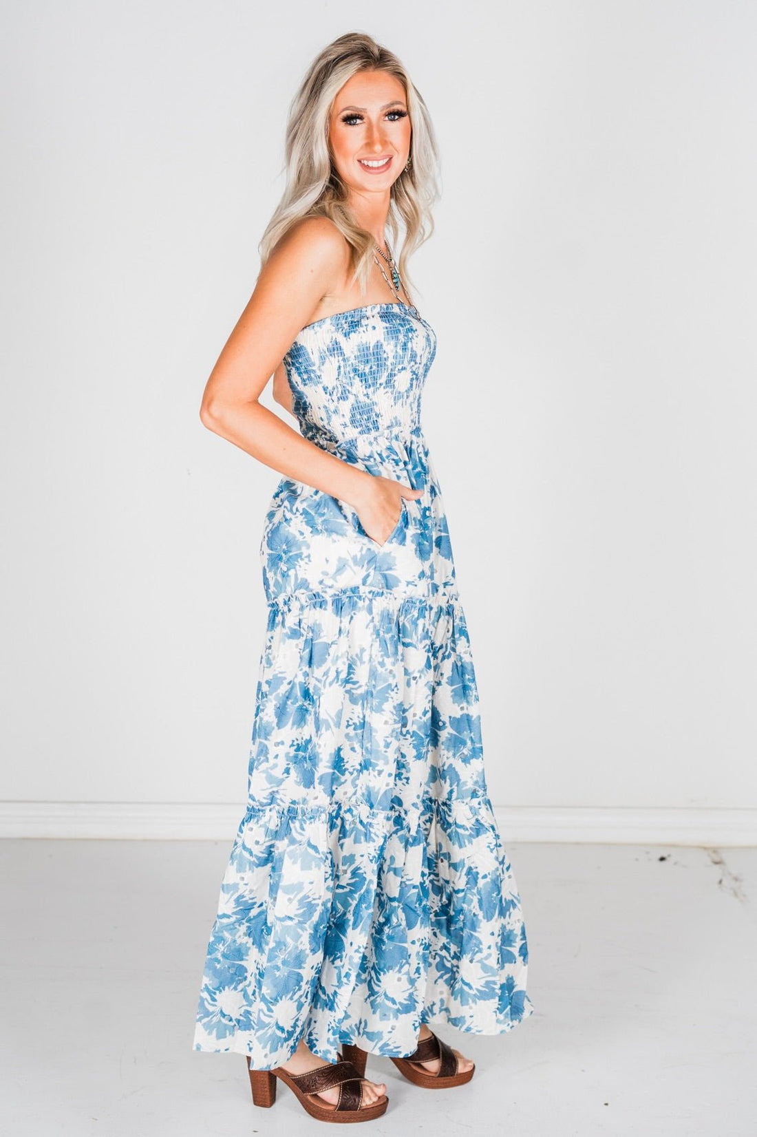 Strapless Floral Maxi Dress - Whiskey Skies - DAVI & DANI