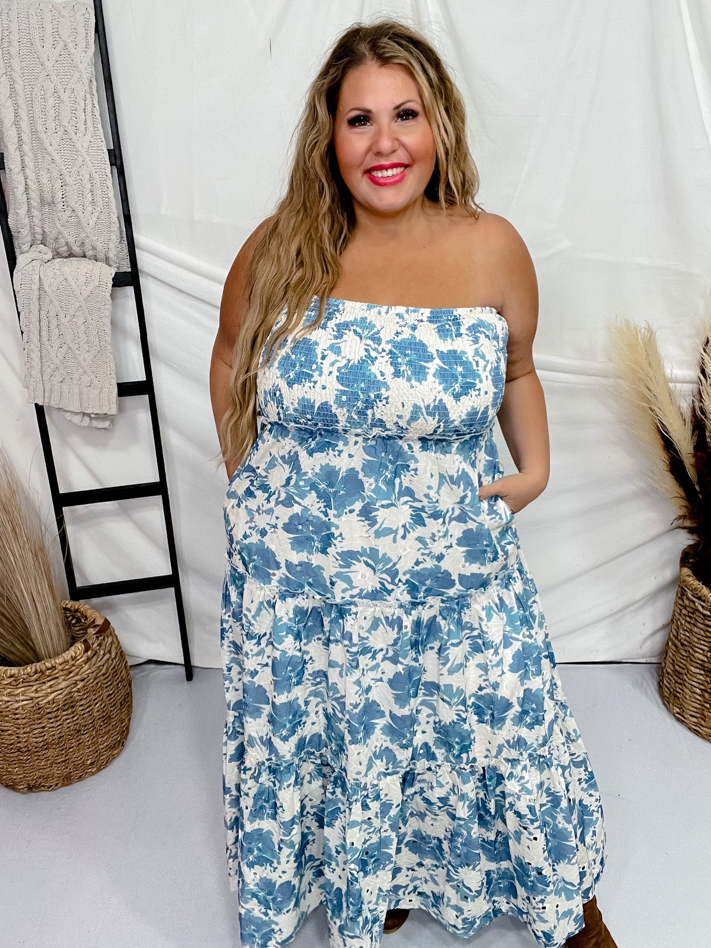 Strapless Floral Maxi Dress - Whiskey Skies - DAVI & DANI