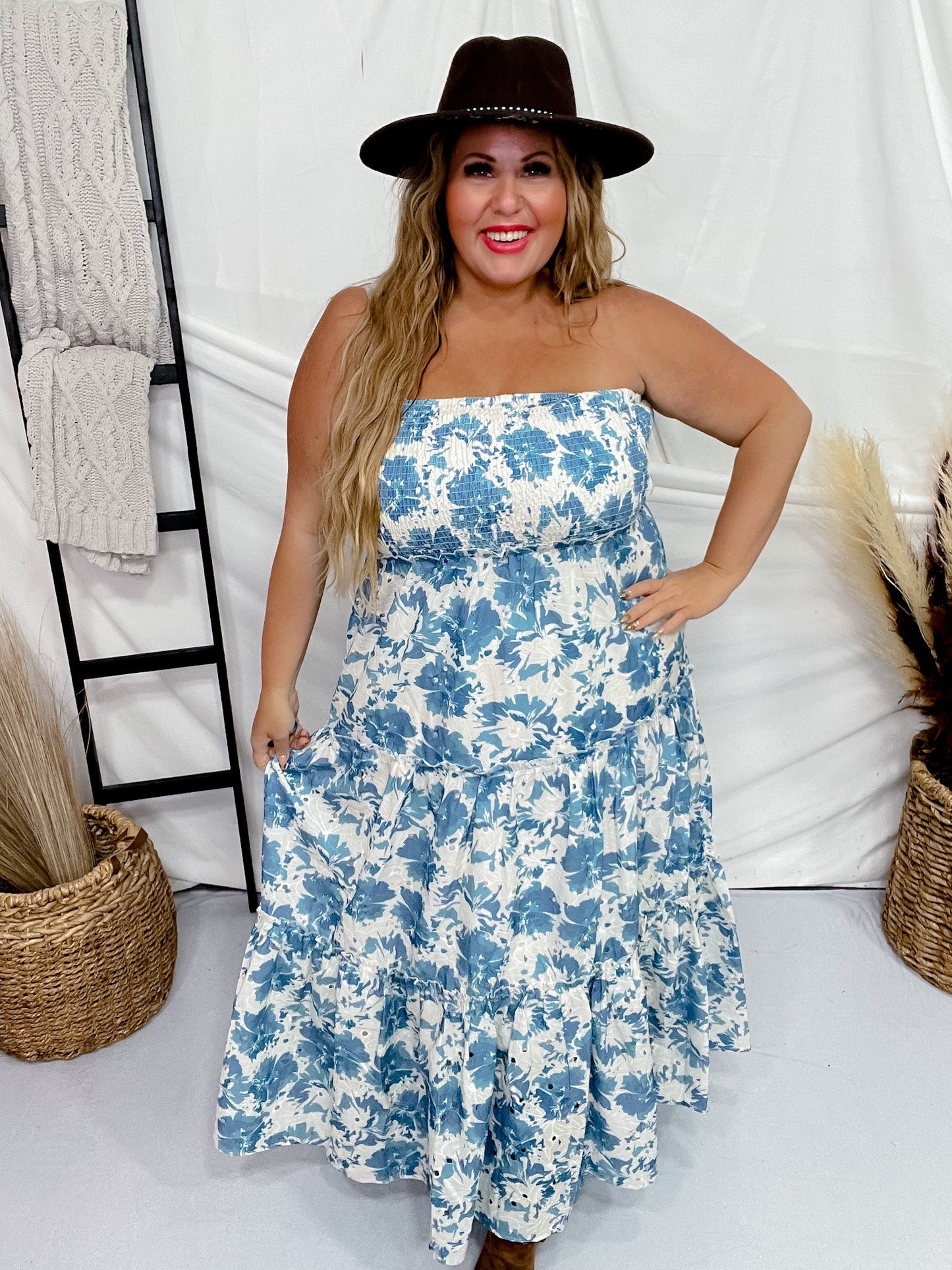 Strapless Floral Maxi Dress - Whiskey Skies - DAVI & DANI