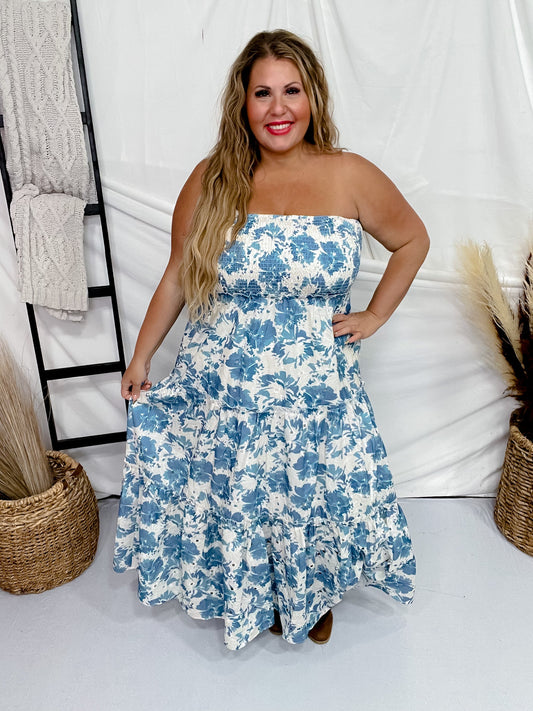 Strapless Floral Maxi Dress - Whiskey Skies - DAVI & DANI