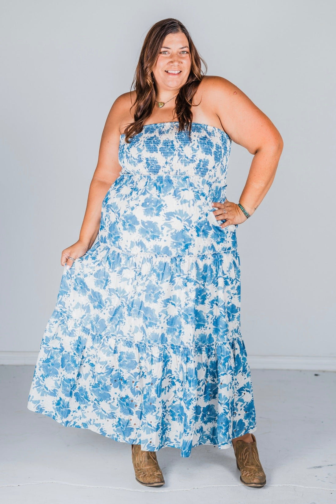 Strapless Floral Maxi Dress - Whiskey Skies - DAVI & DANI