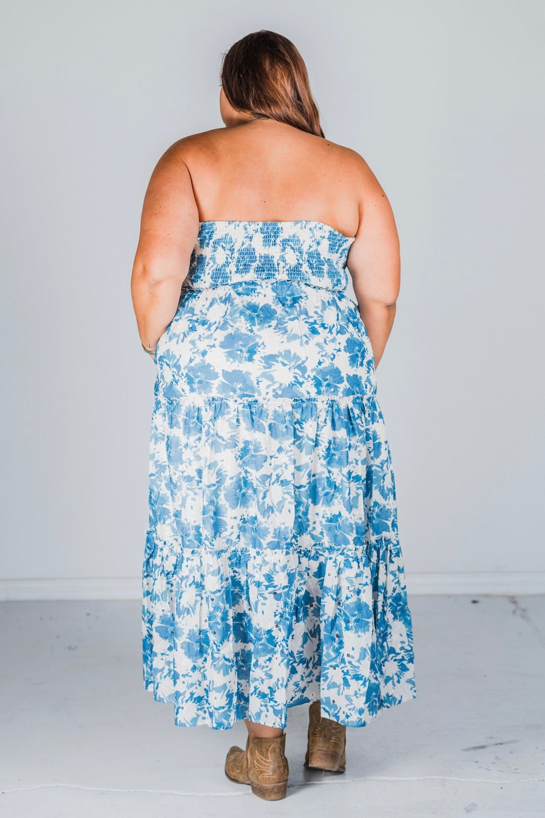 Strapless Floral Maxi Dress - Whiskey Skies - DAVI & DANI