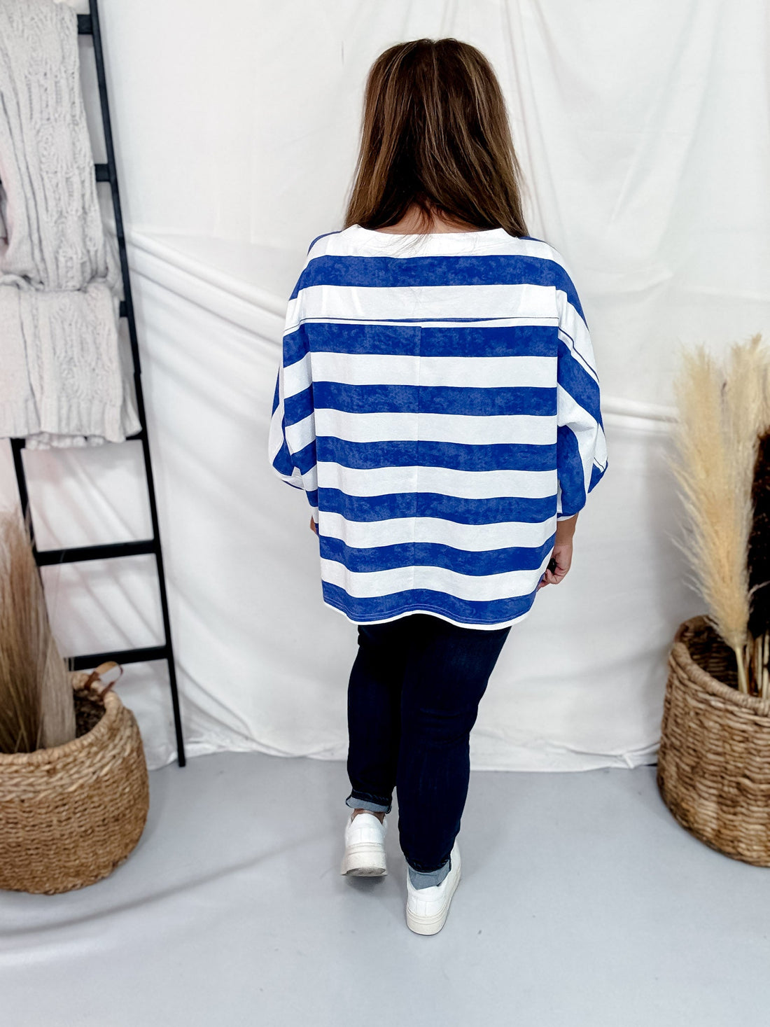 Striped Blue & White Top With Studded Star Applique - Whiskey Skies - ODDI