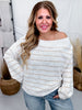 Striped Boat Neck Sweater In Speckled Oatmeal - Whiskey Skies - ANDREE BY UNIT