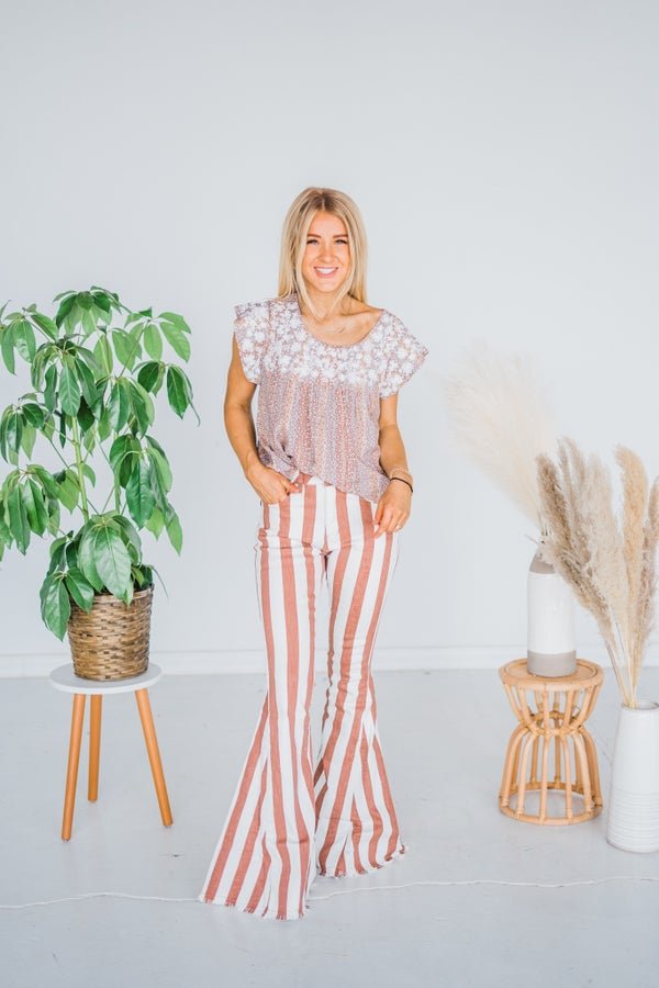 Striped & Flared Denim - Whiskey Skies - SAINTS & HEARTS