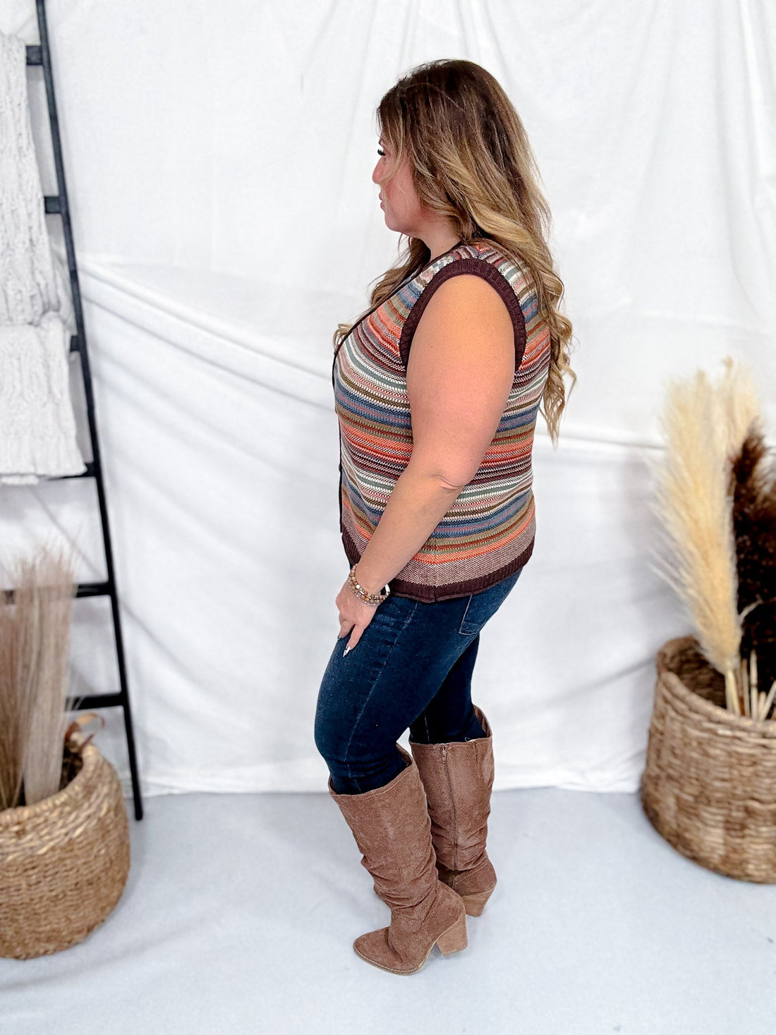 Striped Knit Button Down Sweater Vest - Whiskey Skies - DAVI & DANI