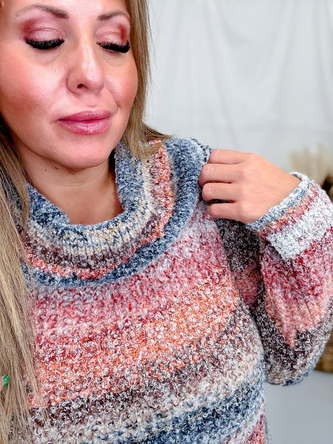 Striped Knit Off The Shoulder Pullover Sweater - Whiskey Skies - SWEET GENERIS