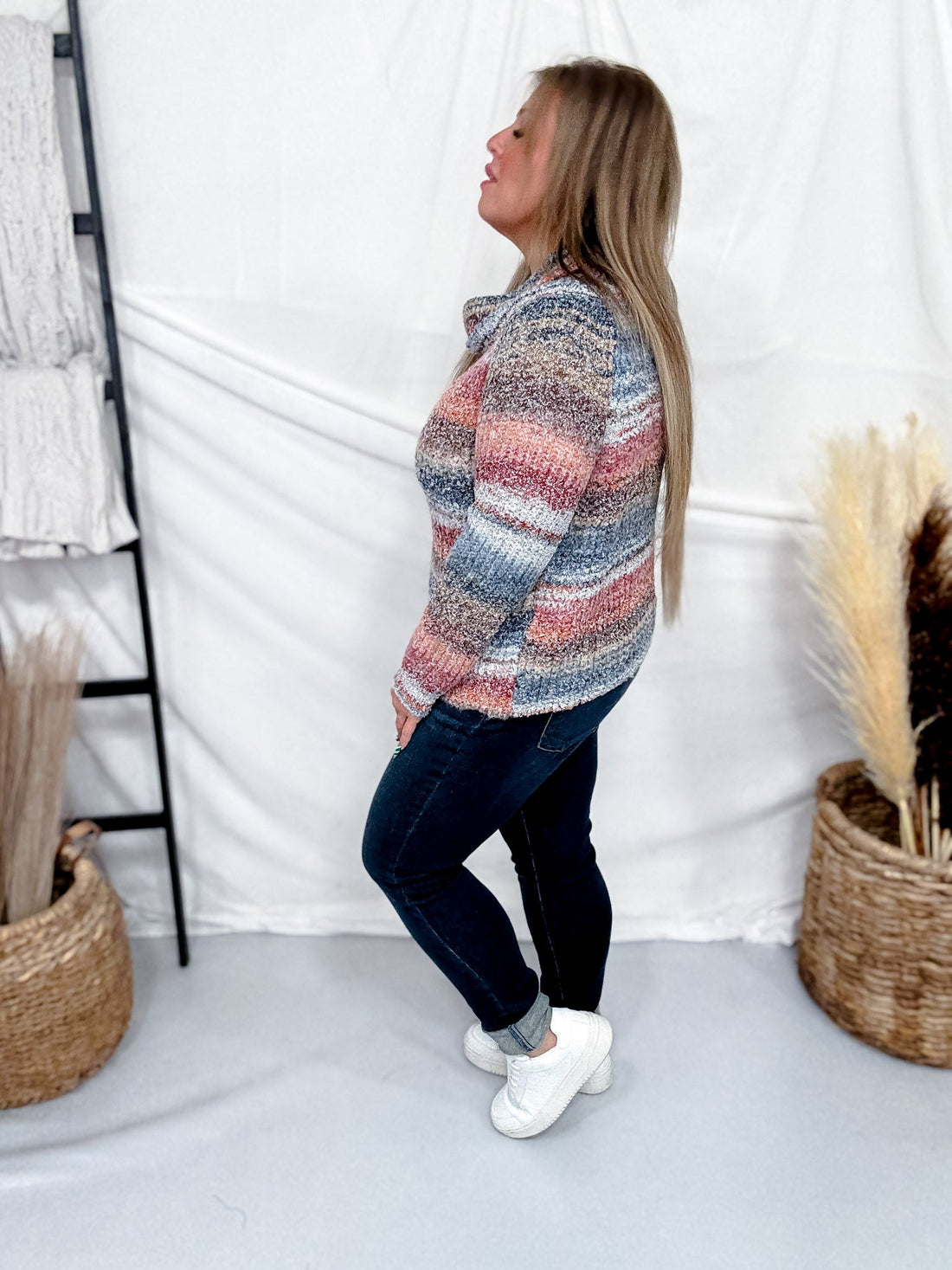 Striped Knit Off The Shoulder Pullover Sweater - Whiskey Skies - SWEET GENERIS