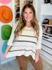 Striped Long Sleeve Boat Neck Knitted Sweater - Whiskey Skies - ADORA