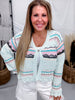 Striped Mint Green Lightweight Crochet Cardigan - Whiskey Skies - POL CLOTHING INC.