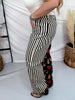 Striped Mixed Print Wide Leg Jeans - Whiskey Skies - JADE BY JANE