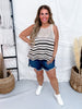 Striped Oatmeal & Black Crochet Knit Tank Top - Whiskey Skies - SEW IN LOVE