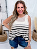 Striped Oatmeal & Black Crochet Knit Tank Top - Whiskey Skies - SEW IN LOVE