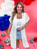 Striped Open Knit Long Cardigan In Ivory - Whiskey Skies - COZY CO