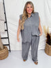 Striped Short Sleeve Button Front Top W/ Wide Leg Pants Set - Whiskey Skies - DAVI & DANI