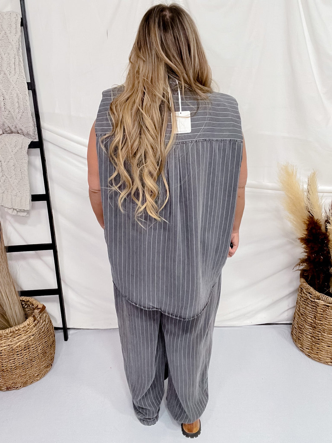 Striped Short Sleeve Button Front Top W/ Wide Leg Pants Set - Whiskey Skies - DAVI & DANI