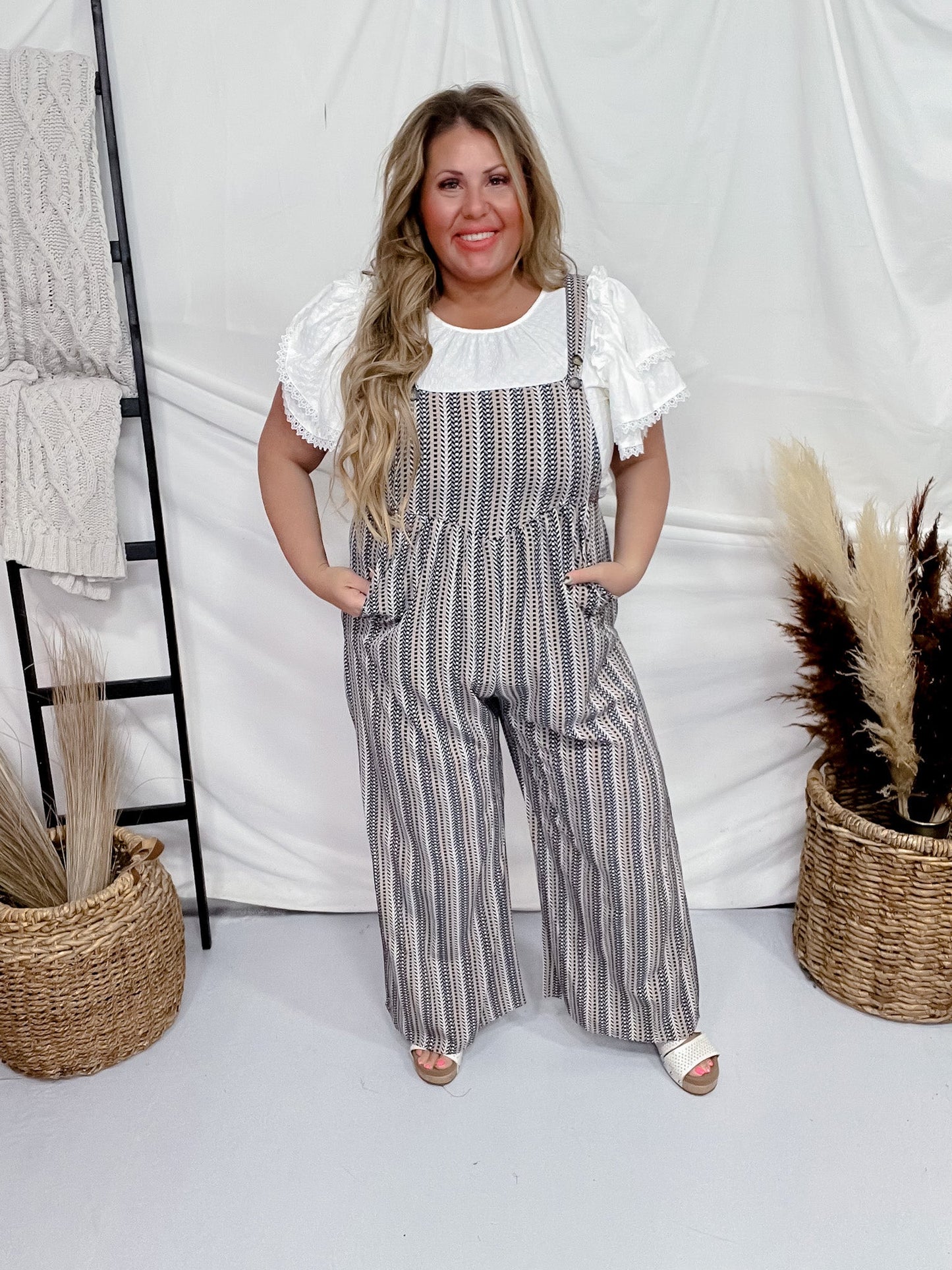 Striped Wide Leg Overalls - Whiskey Skies - KORI AMERICA