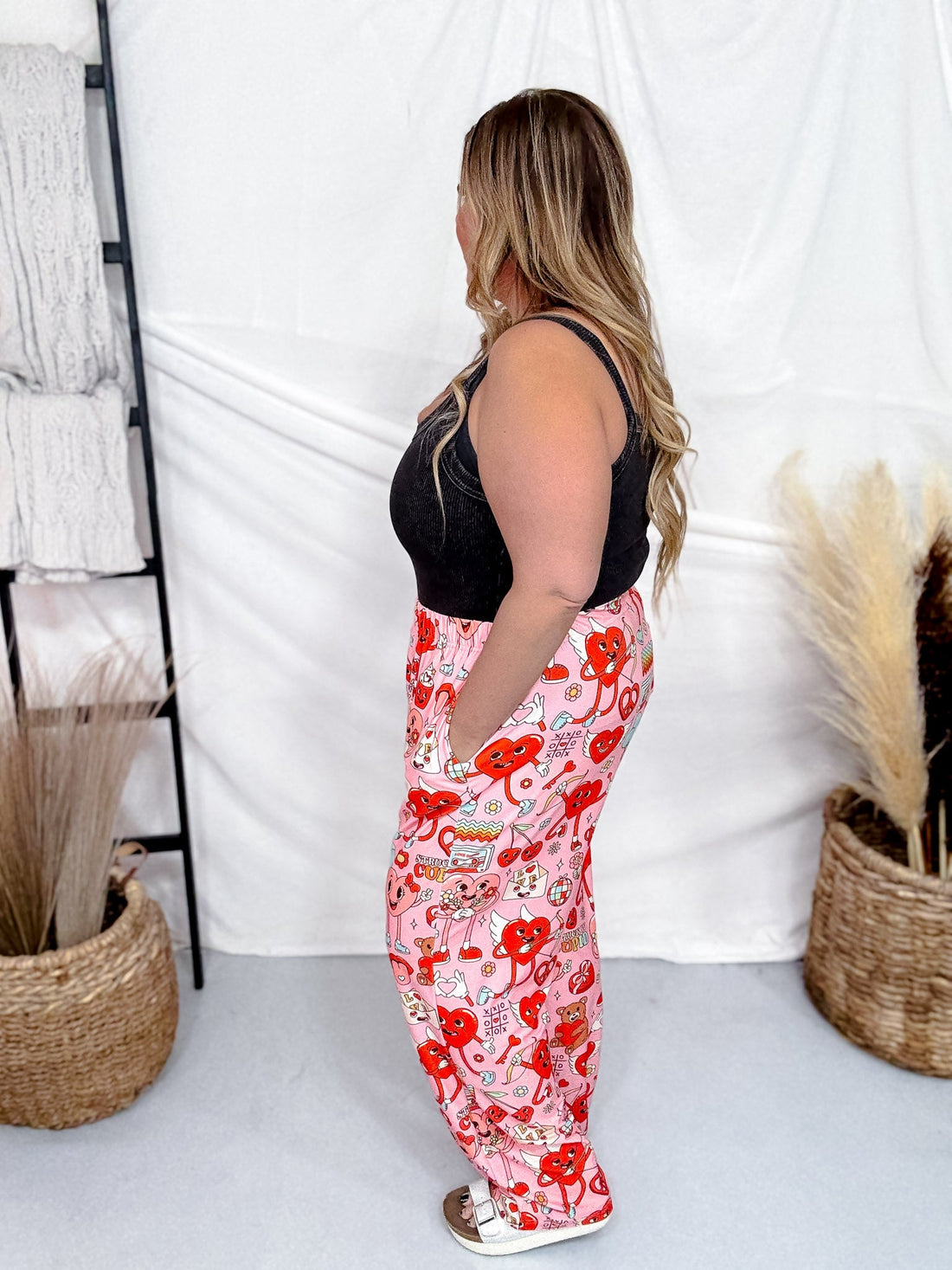 "Stuck By Cupid" Groovy Hearts Printed Loungewear Pants - Whiskey Skies - BRIEF INSANITY