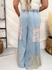 Studded Patchwork Chambray Wide Leg Pants W/ Elastic Waist - Whiskey Skies - DAVI & DANI