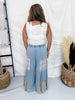 Studded Patchwork Chambray Wide Leg Pants W/ Elastic Waist - Whiskey Skies - DAVI & DANI