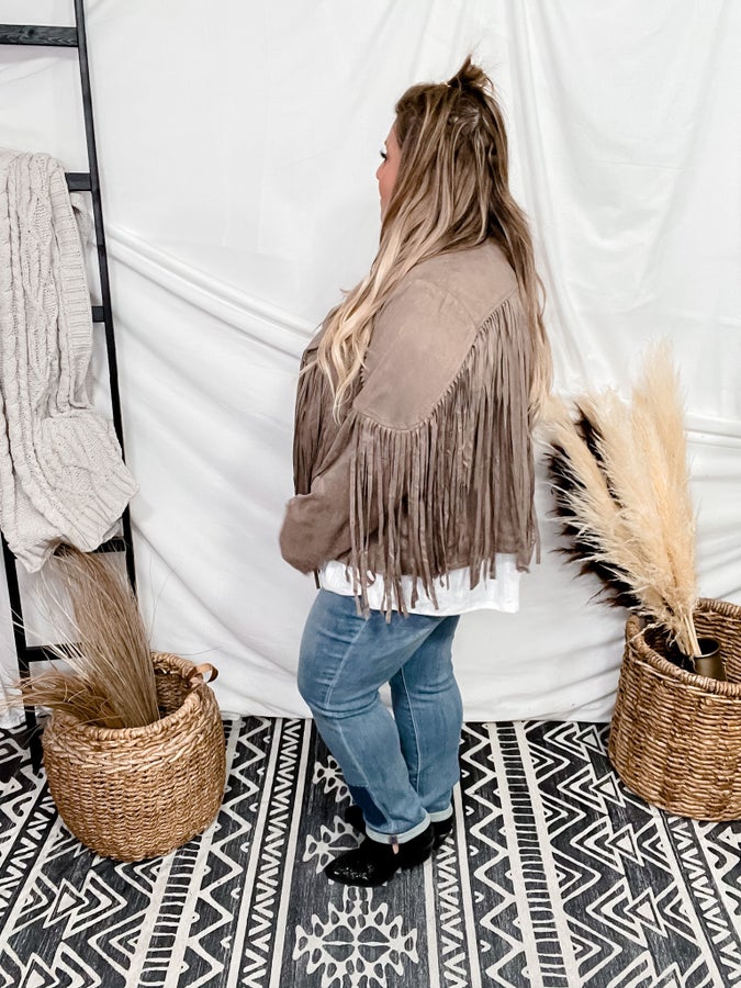 Suede Jacket W/ Fringe Detail - Whiskey Skies - ANDREE BY UNIT