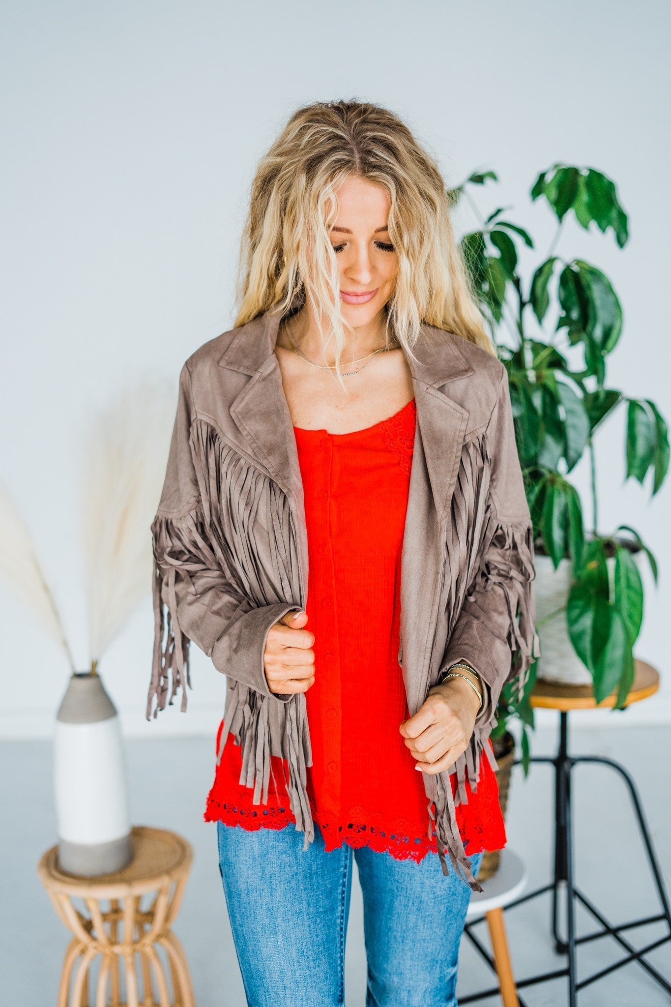 Suede Jacket W/ Fringe Detail - Whiskey Skies - ANDREE BY UNIT