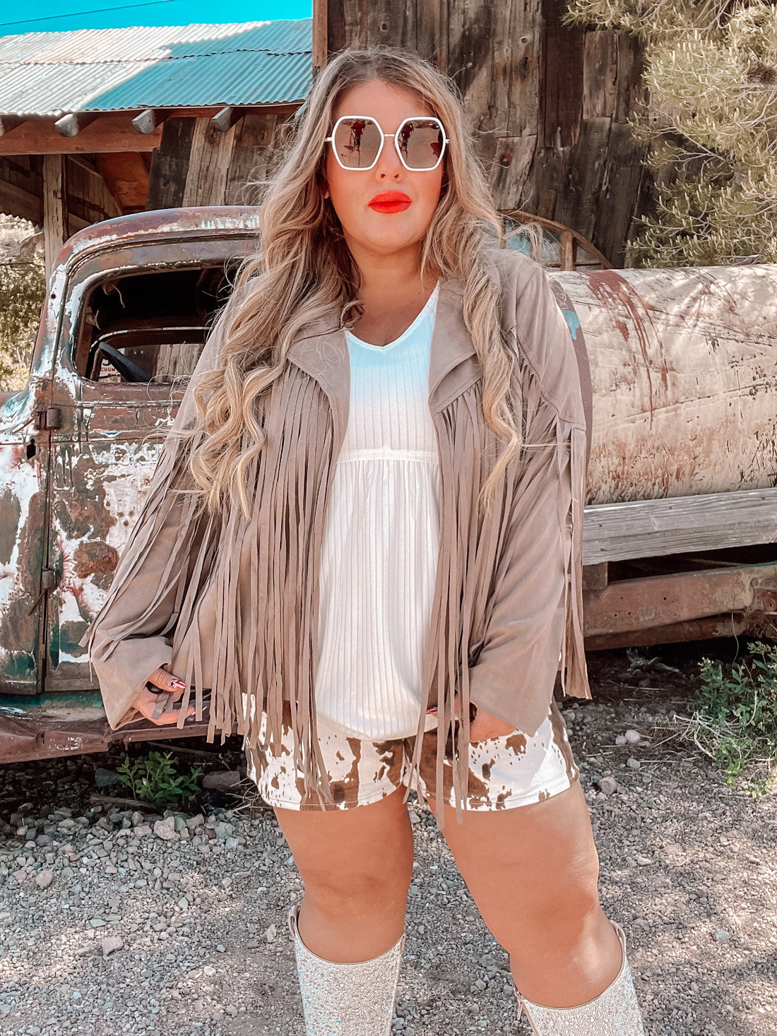 Suede Jacket W/ Fringe Detail - Whiskey Skies - ANDREE BY UNIT