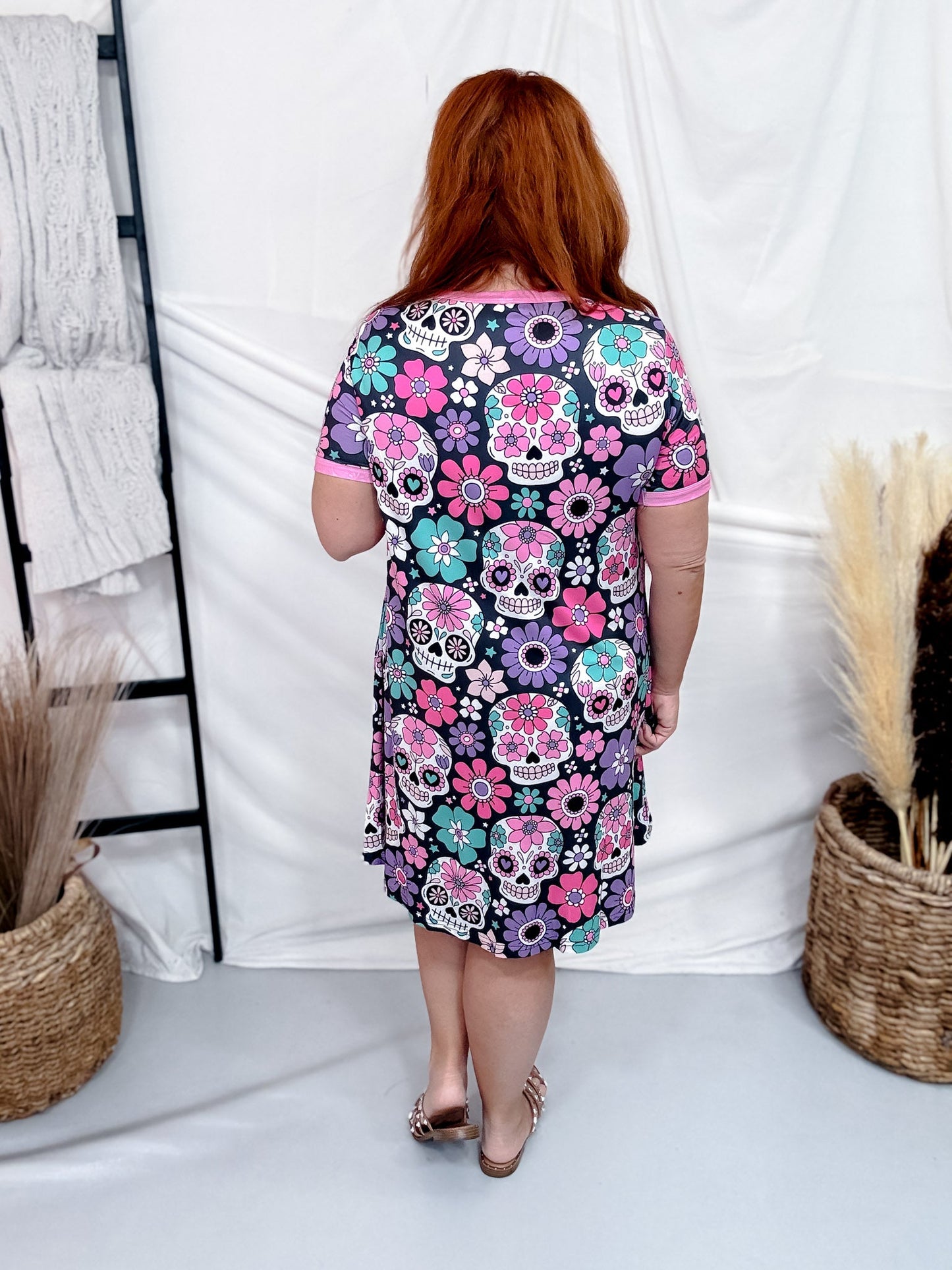 Sugar Skulls Loungewear Short Sleeve Night Dress - Whiskey Skies - SHIRLEY & STONE