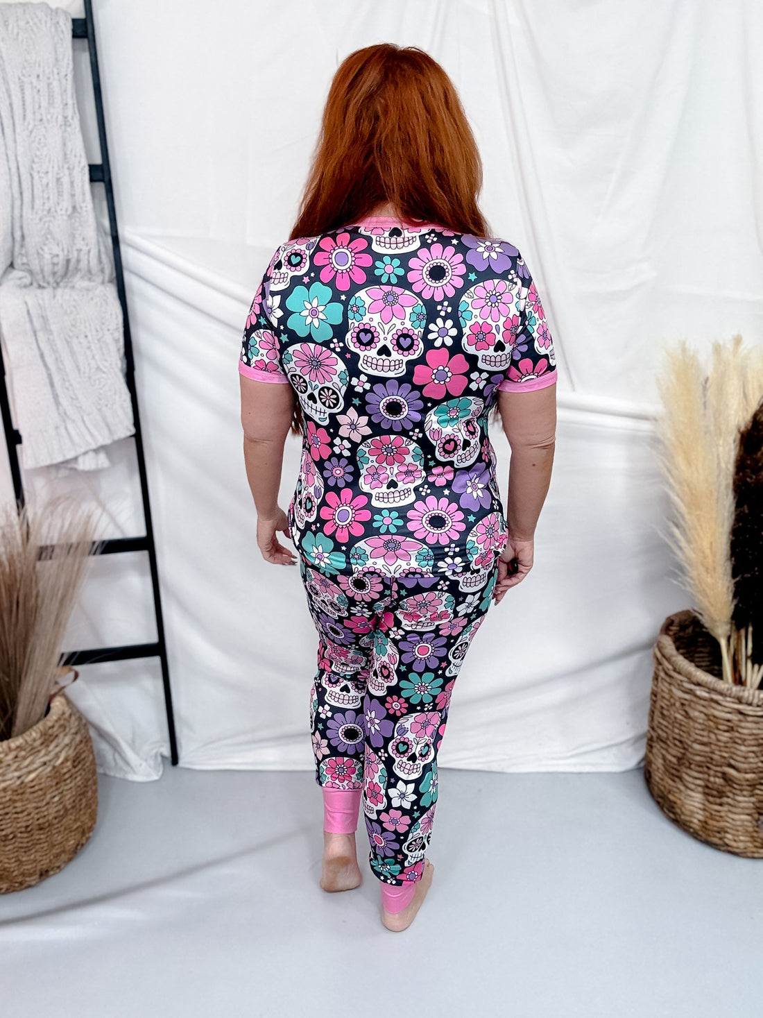 Sugar Skulls Short Sleeve Top & Joggers Loungewear Set - Whiskey Skies - SHIRLEY & STONE