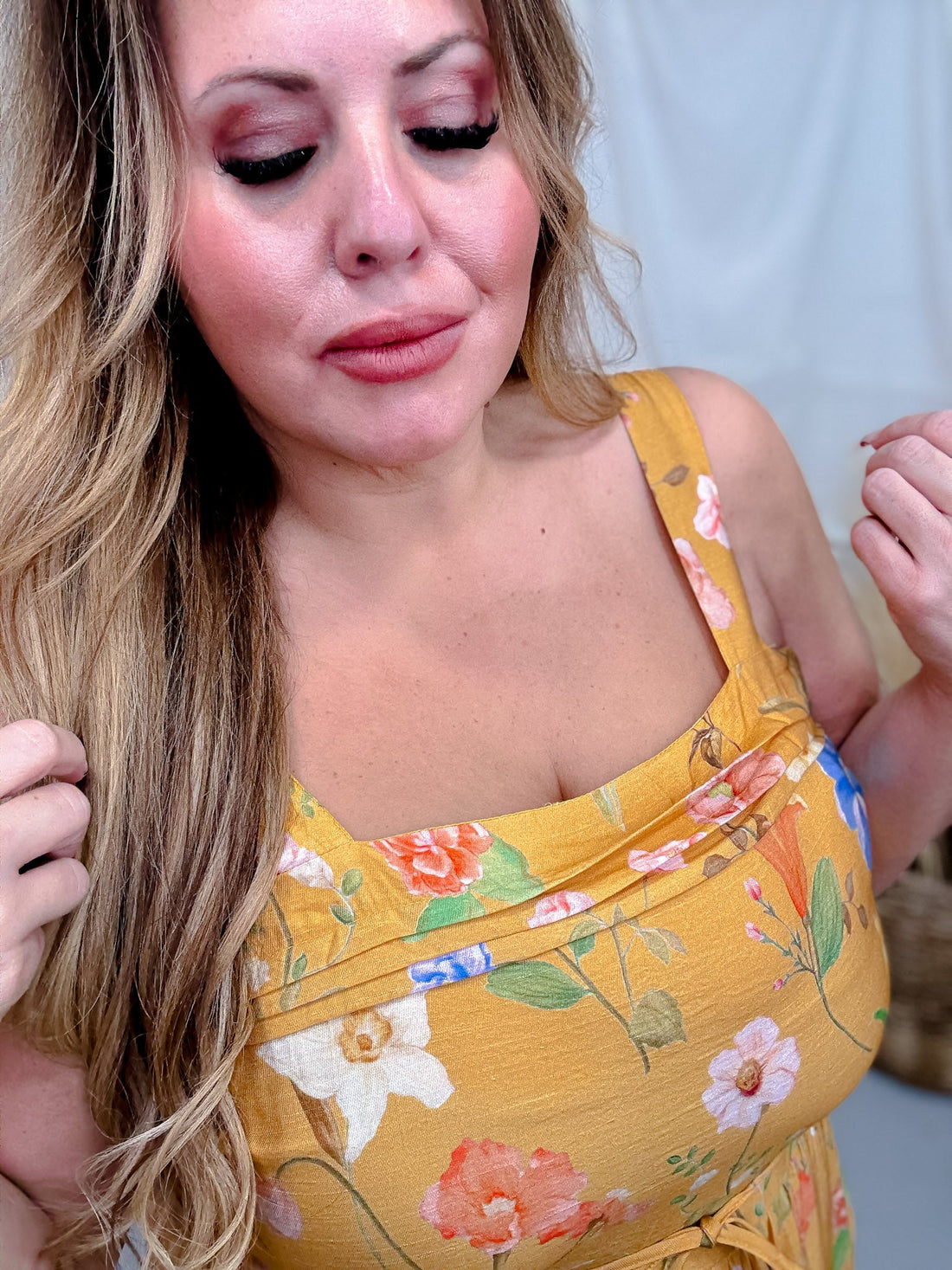 Sunflower Yellow Textured Floral Pleated Detail Bow Back Dress - Whiskey Skies - HAYDEN