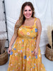 Sunflower Yellow Textured Floral Pleated Detail Bow Back Dress - Whiskey Skies - HAYDEN