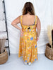 Sunflower Yellow Textured Floral Pleated Detail Bow Back Dress - Whiskey Skies - HAYDEN
