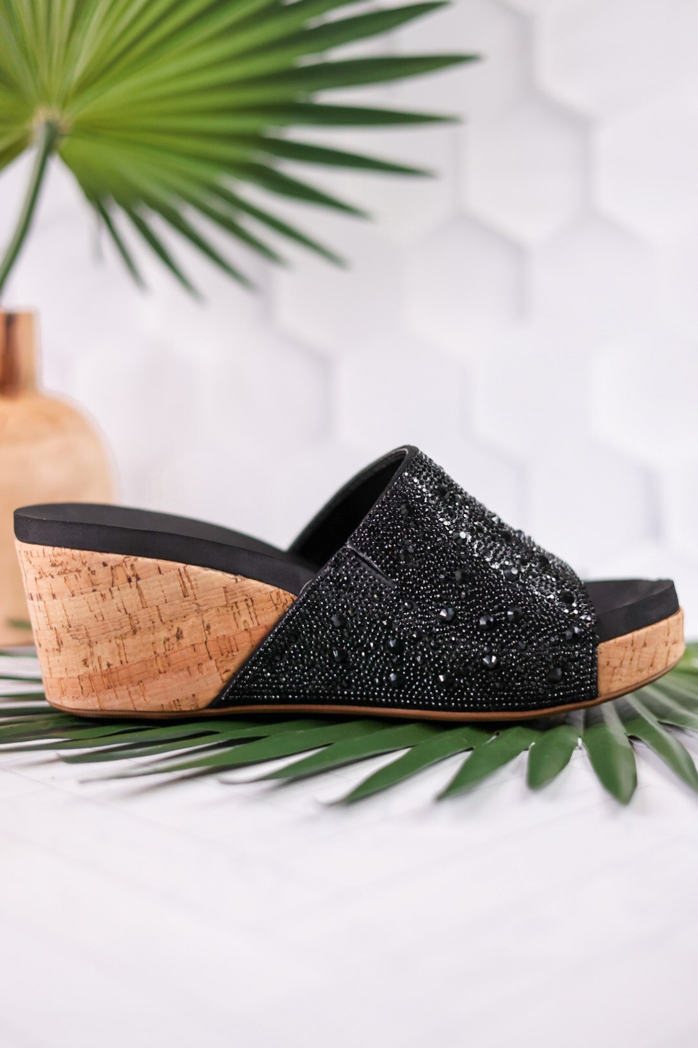 Sunlight Black Rhinestone And Cork Wedges - Whiskey Skies - CORKYS FOOTWEAR