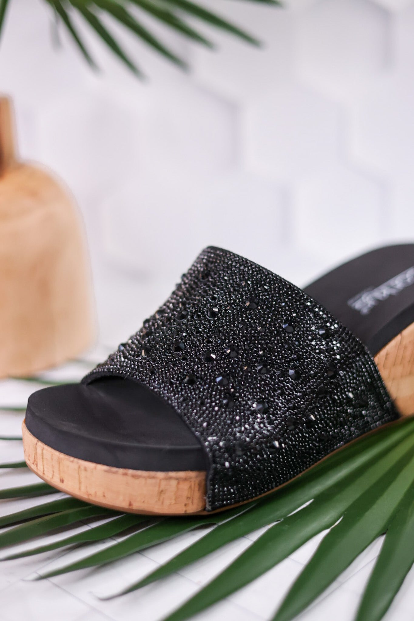 Sunlight Black Rhinestone And Cork Wedges - Whiskey Skies - CORKYS FOOTWEAR