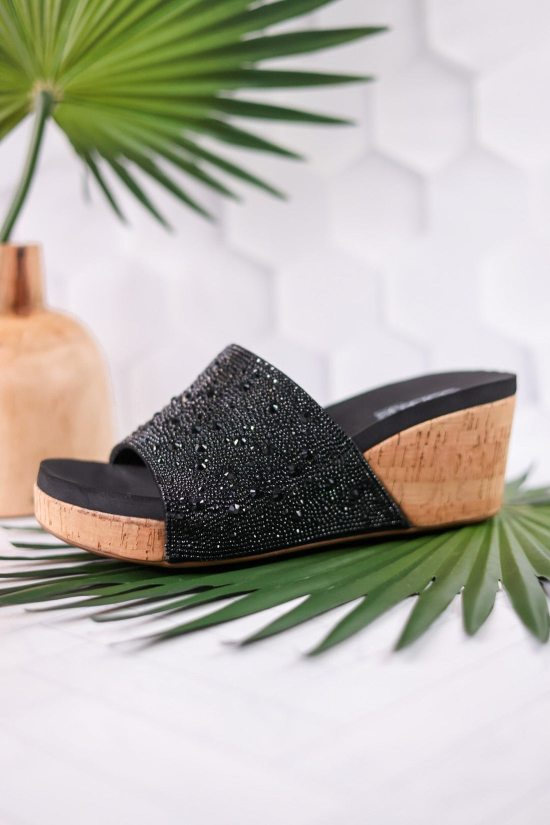 Sunlight Black Rhinestone And Cork Wedges - Whiskey Skies - CORKYS FOOTWEAR