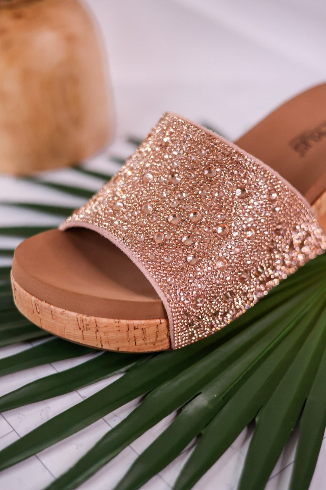 Sunlight Champagne Rhinestone And Cork Wedges - Whiskey Skies - CORKYS FOOTWEAR