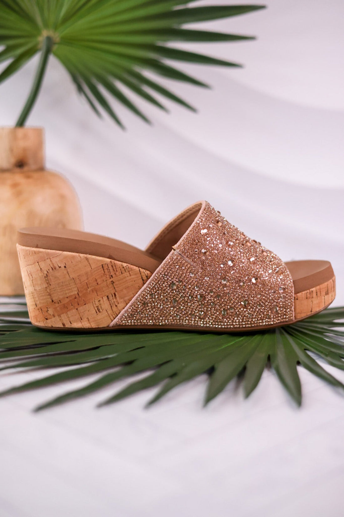 Sunlight Champagne Rhinestone And Cork Wedges - Whiskey Skies - CORKYS FOOTWEAR