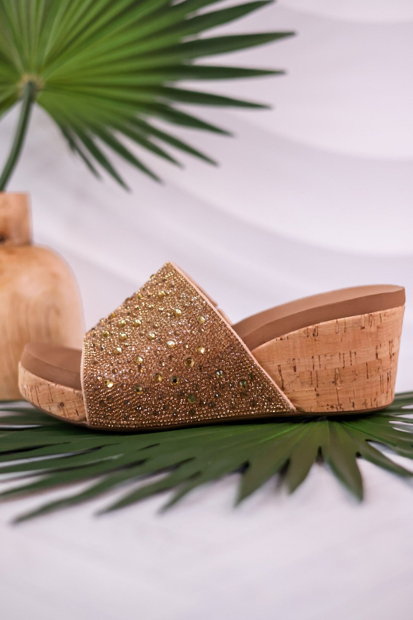 Sunlight Gold Rhinestone And Cork Wedges - Whiskey Skies - CORKYS FOOTWEAR